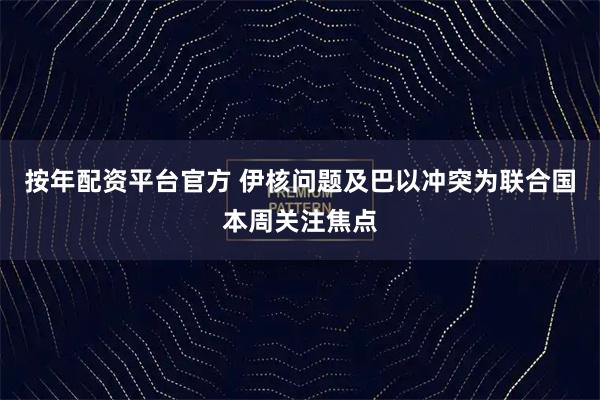 按年配资平台官方 伊核问题及巴以冲突为联合国本周关注焦点